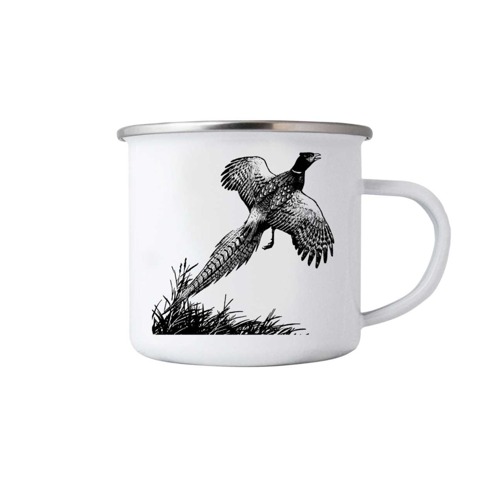 Bílý plechový hrnek 380ml s obrázkem - bažant