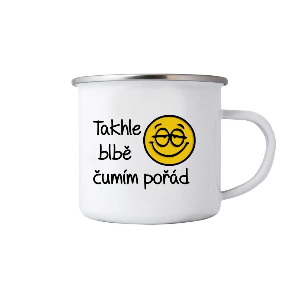 Bílý plechový hrnek 380ml s obrázkem - blbě čumím