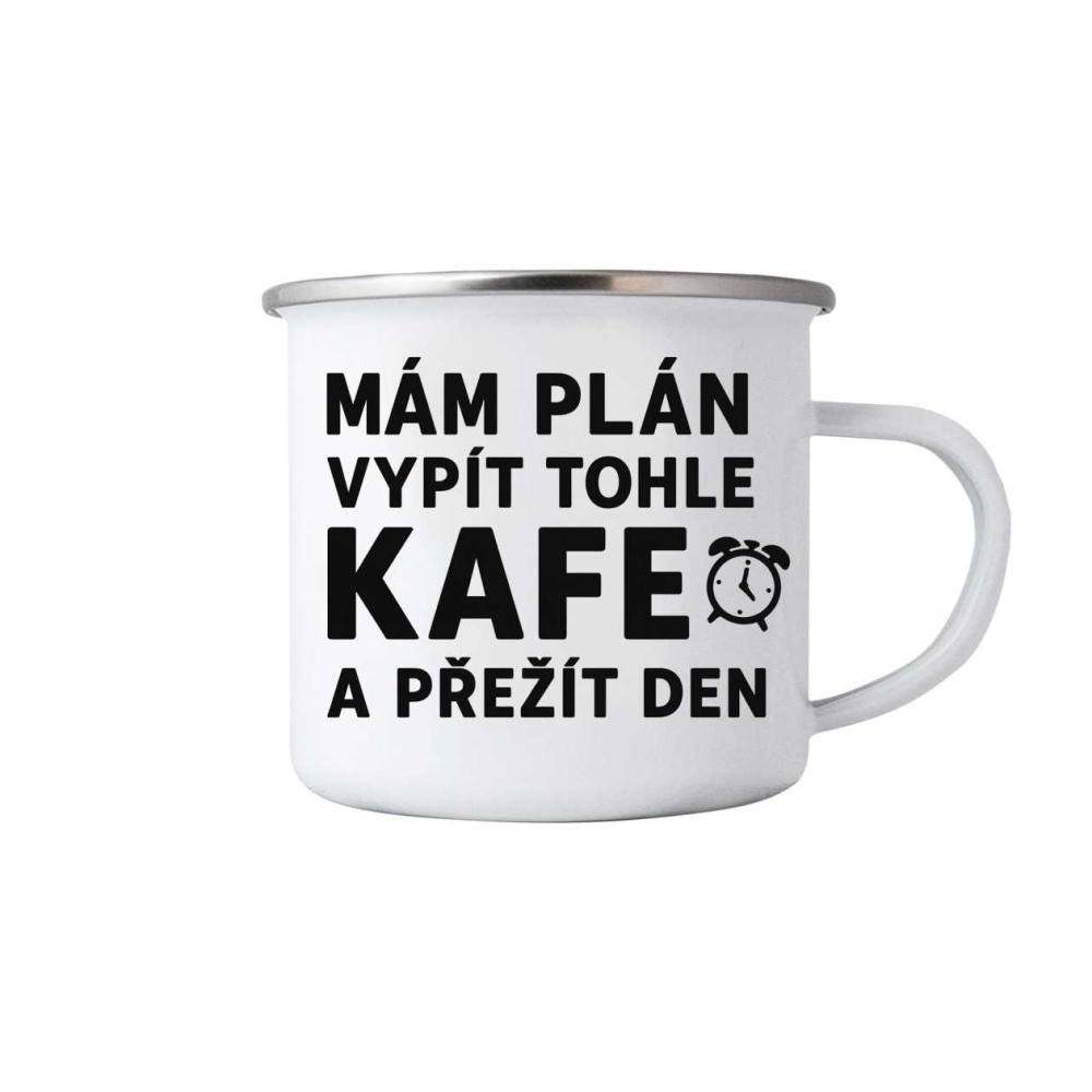 Bílý plechový hrnek 380ml s obrázkem - citát kafe 1