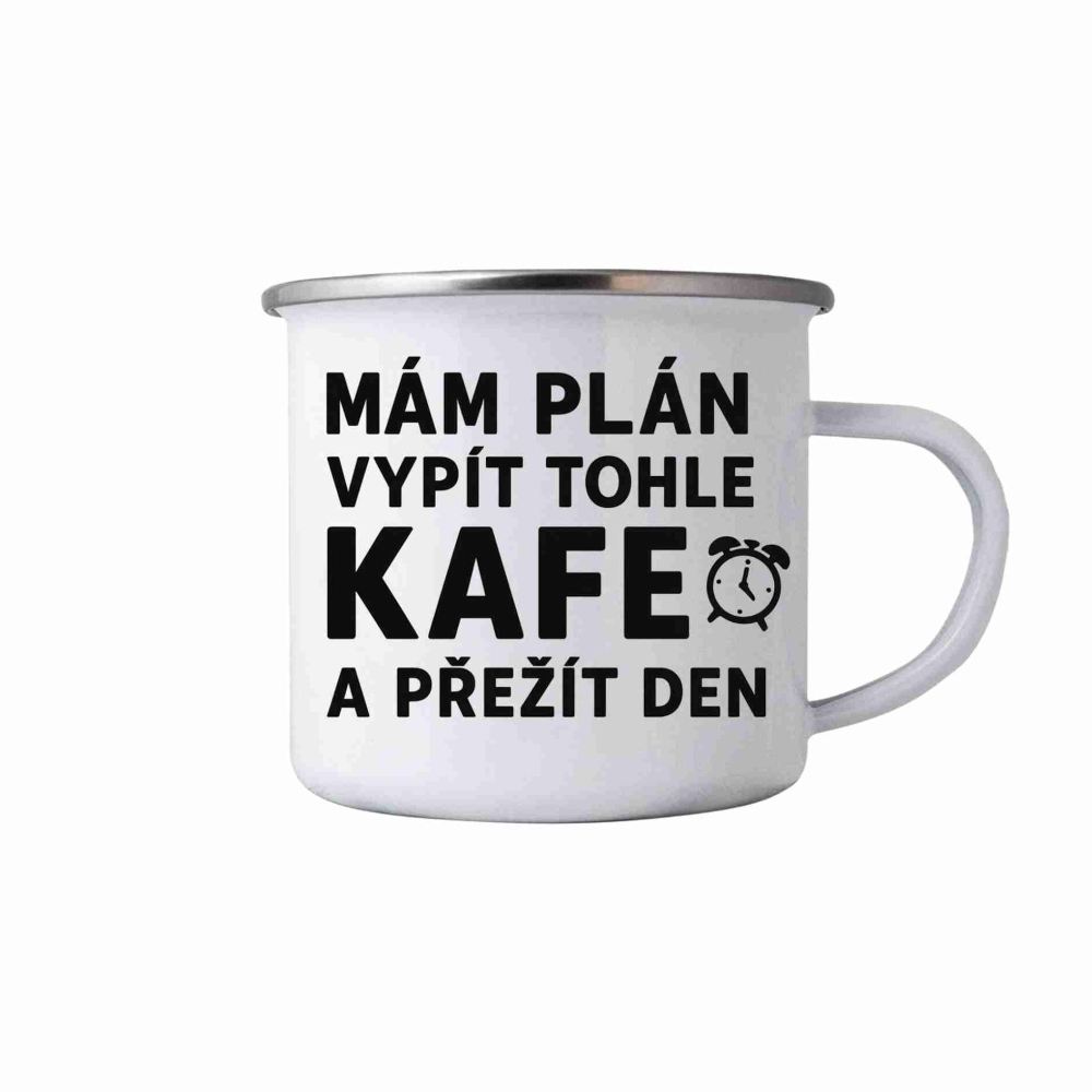 Bílý plechový hrnek 380ml s obrázkem - citát kafe 1