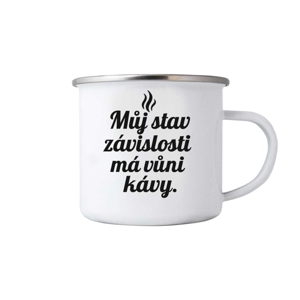 Bílý plechový hrnek 380ml s obrázkem - citát kafe 2