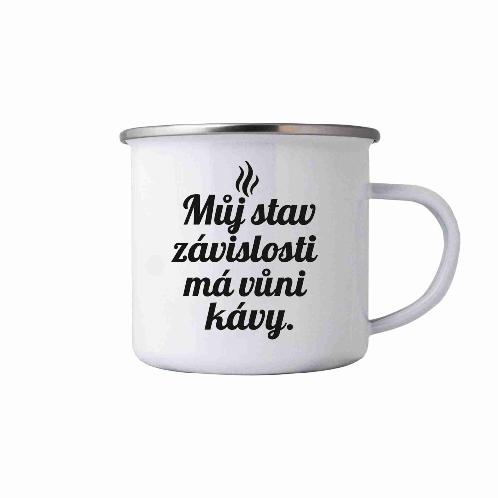 Bílý plechový hrnek 380ml s obrázkem - citát kafe 2