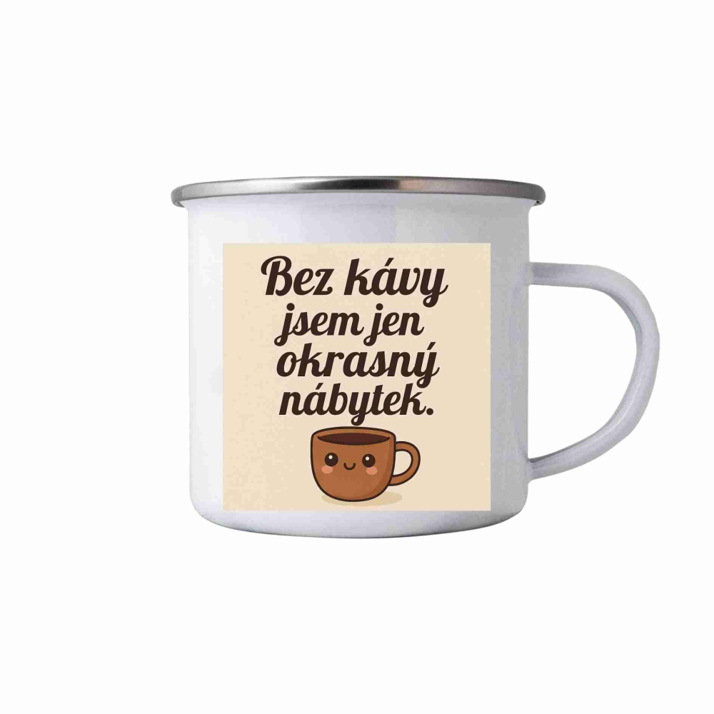 Bílý plechový hrnek 380ml s obrázkem - citát kafe 4