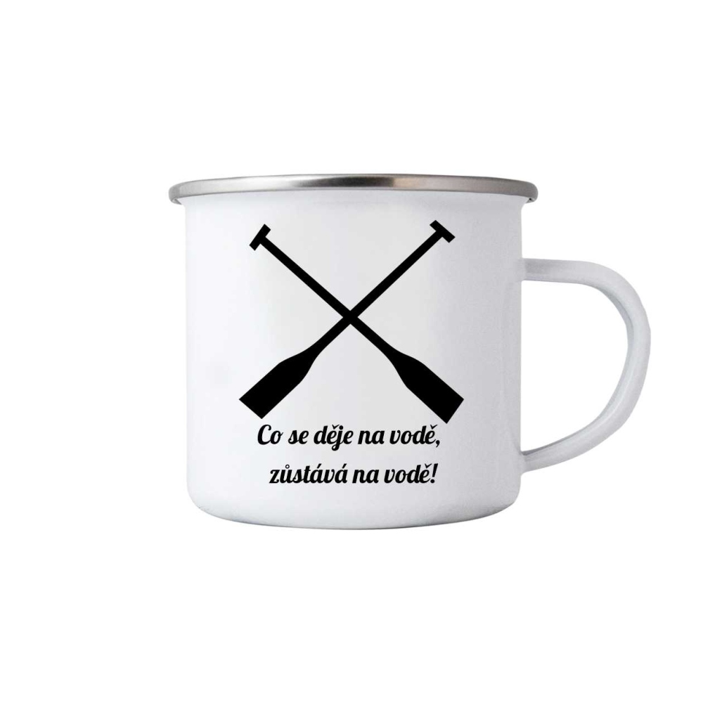 Bílý plechový hrnek 380ml s obrázkem - co se děje na vodě