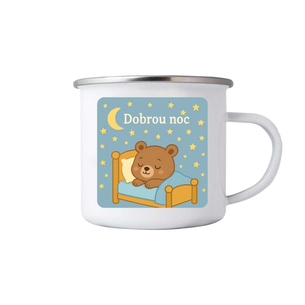 Bílý plechový hrnek 380ml s obrázkem - dobrou noc