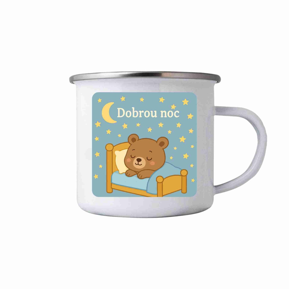 Bílý plechový hrnek 380ml s obrázkem - dobrou noc