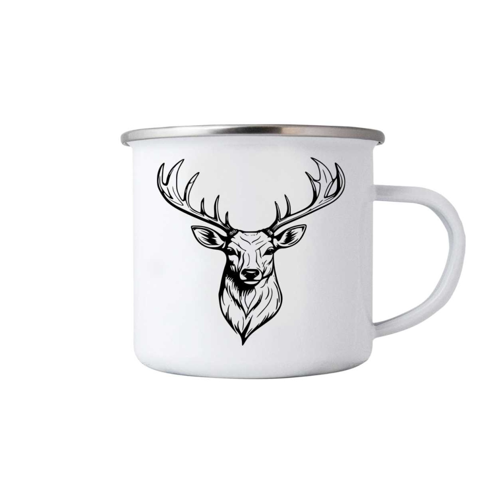 Bílý plechový hrnek 380ml s obrázkem - jelen 2