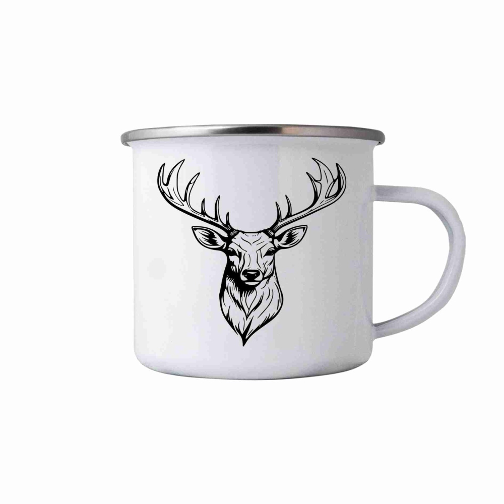 Bílý plechový hrnek 380ml s obrázkem - jelen 2