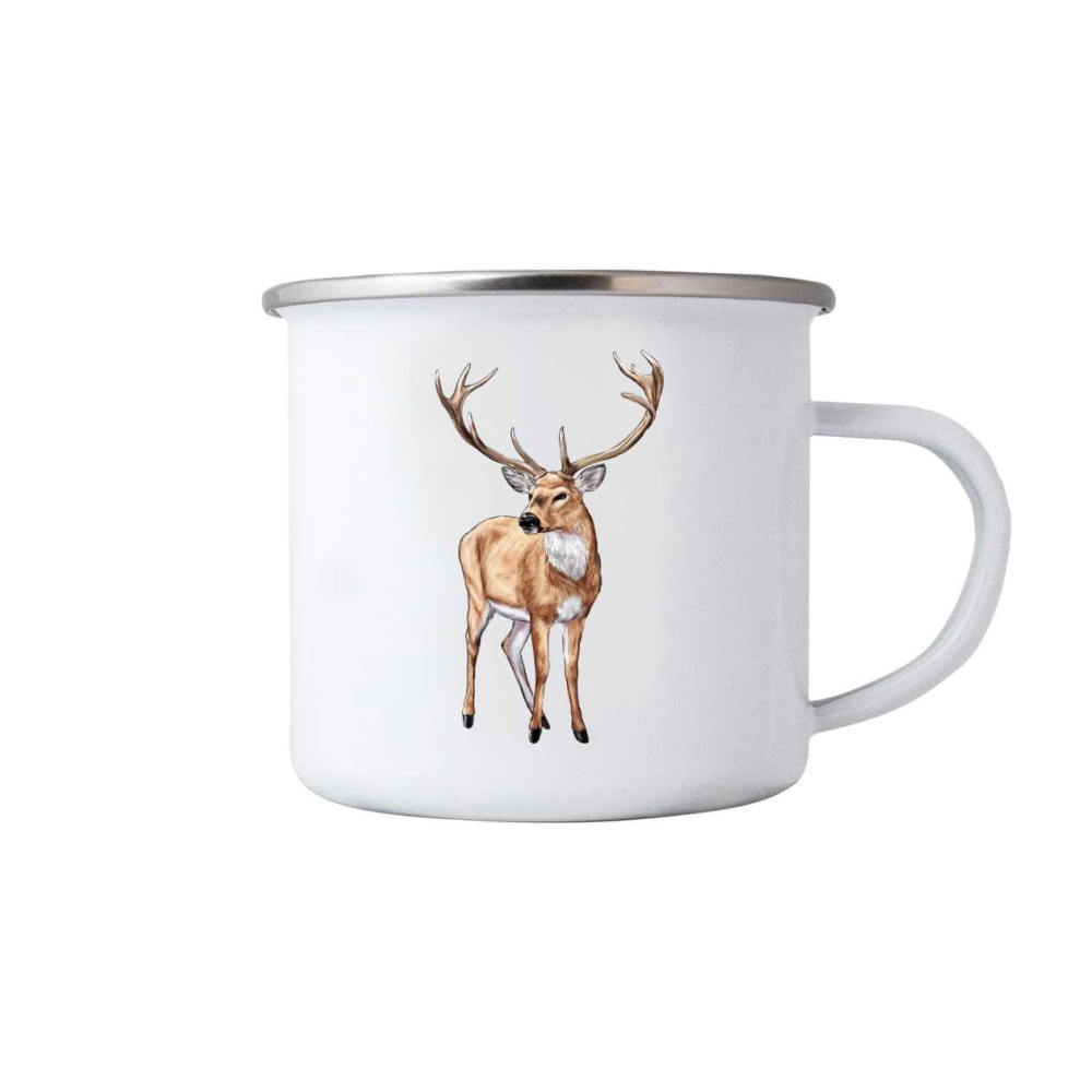 Bílý plechový hrnek 380ml s obrázkem - jelen