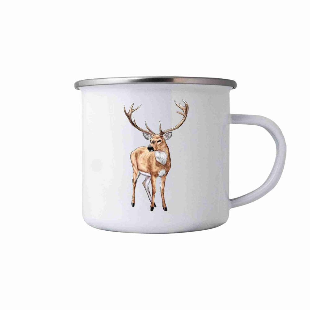 Bílý plechový hrnek 380ml s obrázkem - jelen