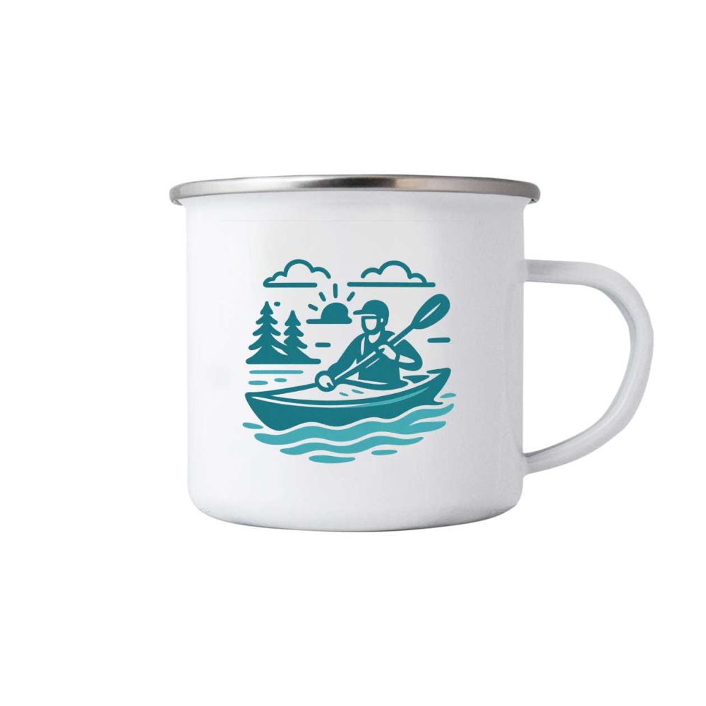 Bílý plechový hrnek 380ml s obrázkem - kajak