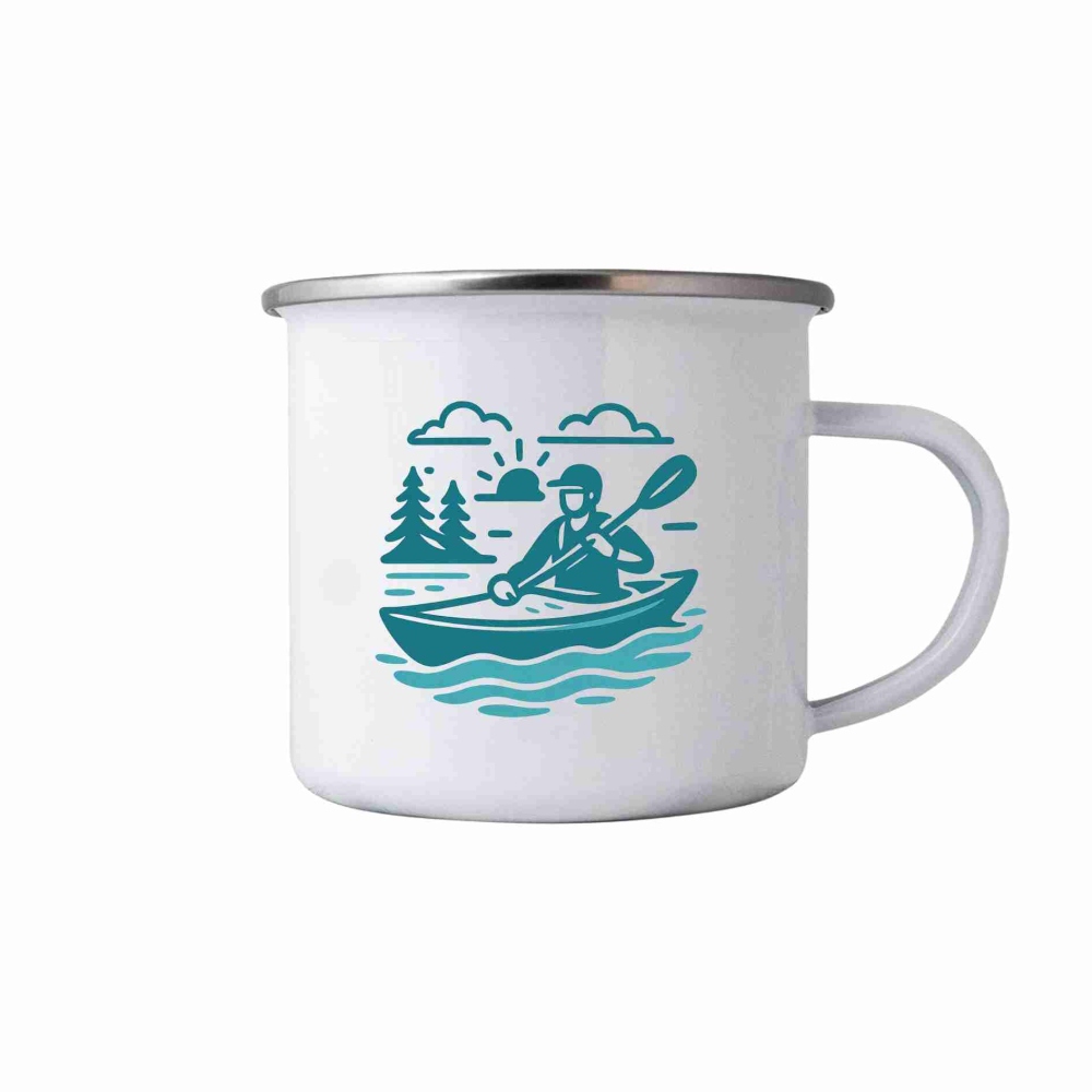 Bílý plechový hrnek 380ml s obrázkem - kajak