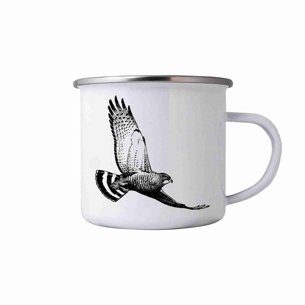 Bílý plechový hrnek 380ml s obrázkem - káně