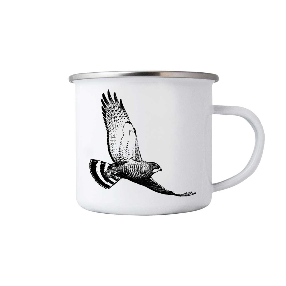 Bílý plechový hrnek 380ml s obrázkem - káně