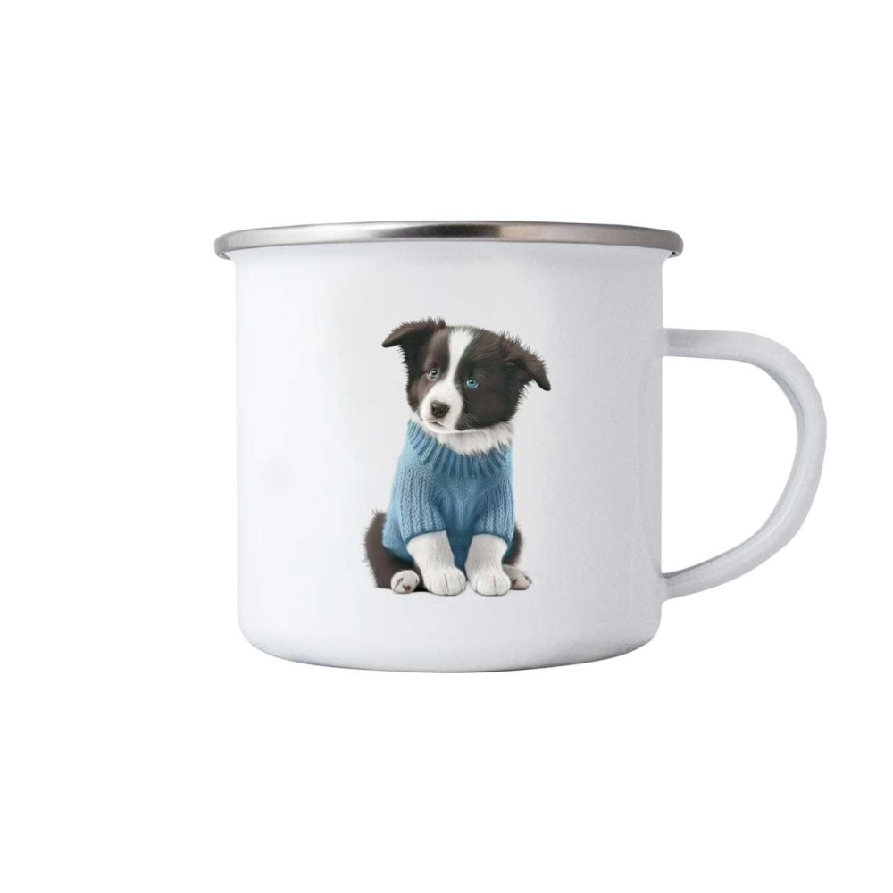 Bílý plechový hrnek 380ml s obrázkem - kólie ve svetru