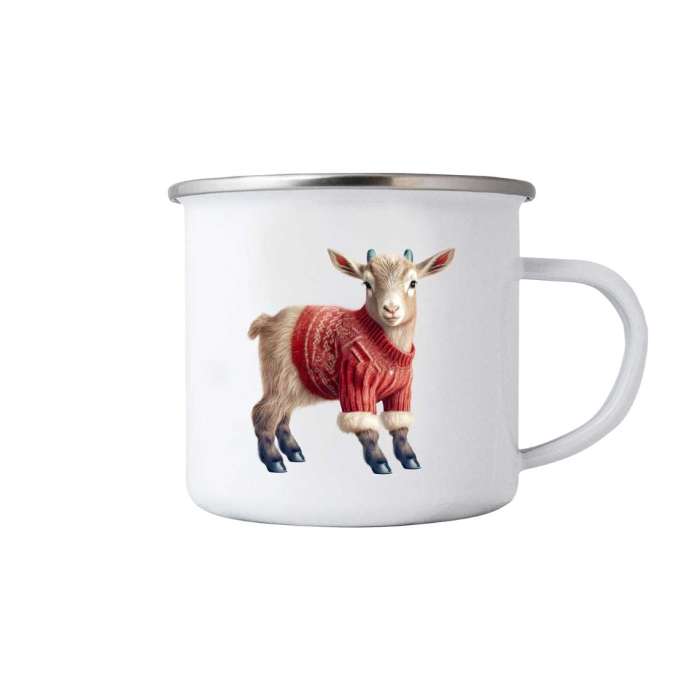 Bílý plechový hrnek 380ml s obrázkem - kůzle ve svetru