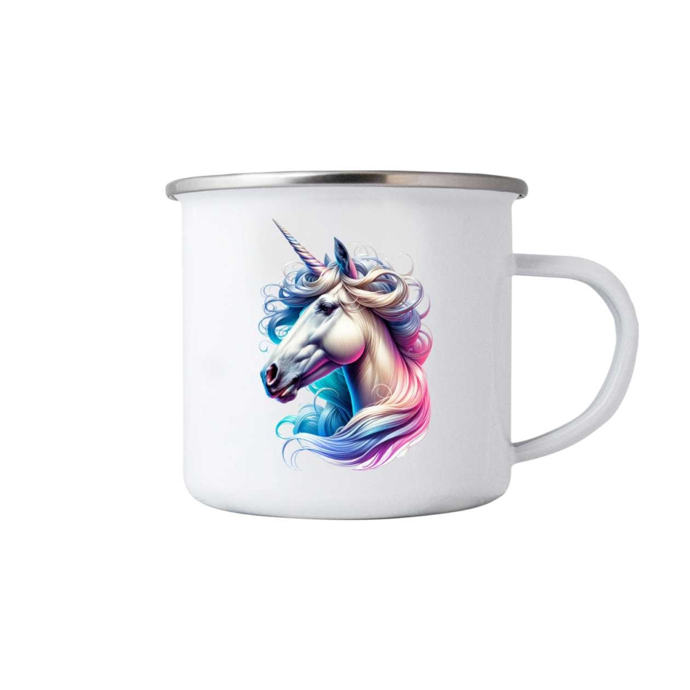 Bílý plechový hrnek 380ml s obrázkem - magický jednorožec