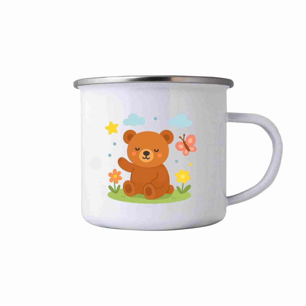 Bílý plechový hrnek 380ml s obrázkem - medvídek