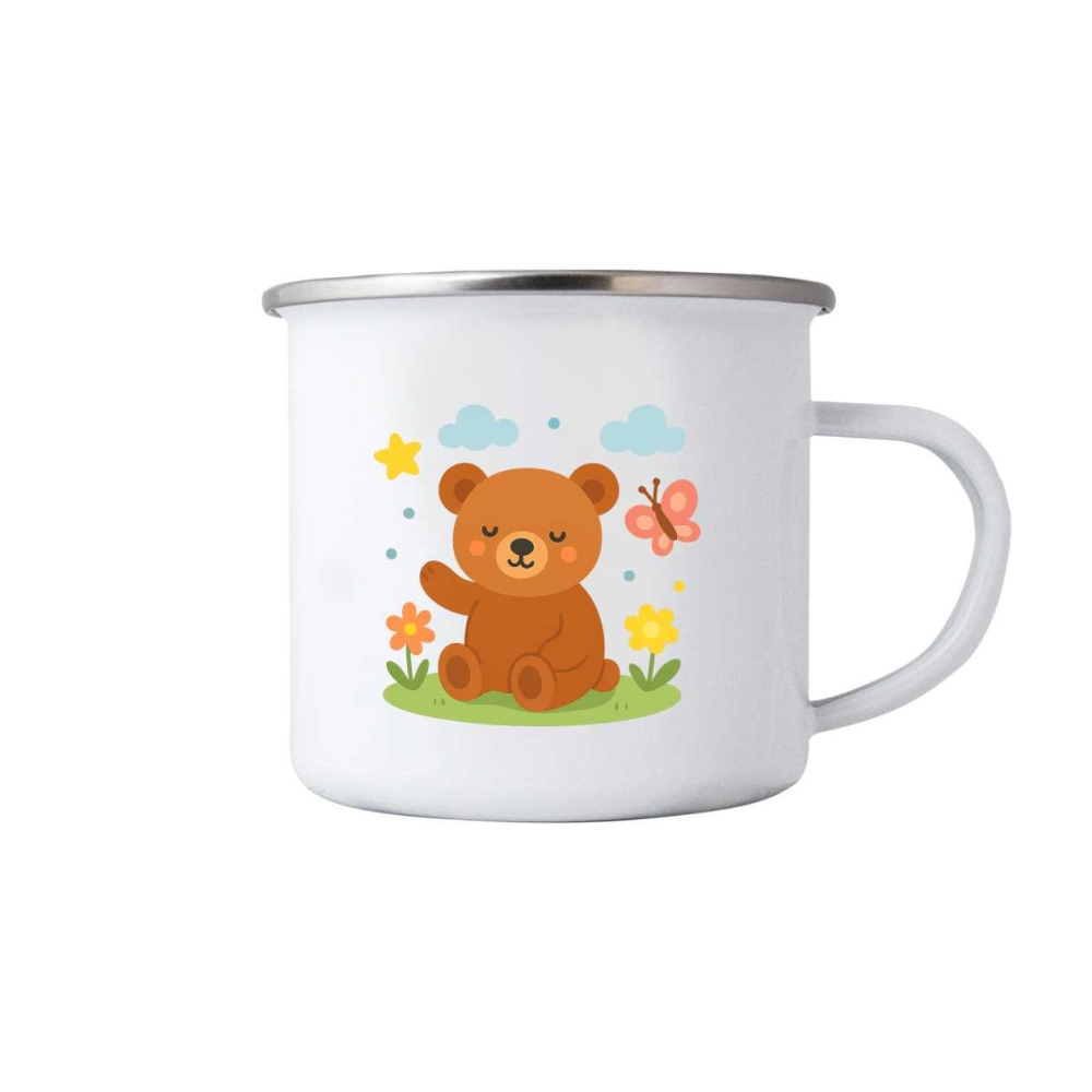 Bílý plechový hrnek 380ml s obrázkem - medvídek