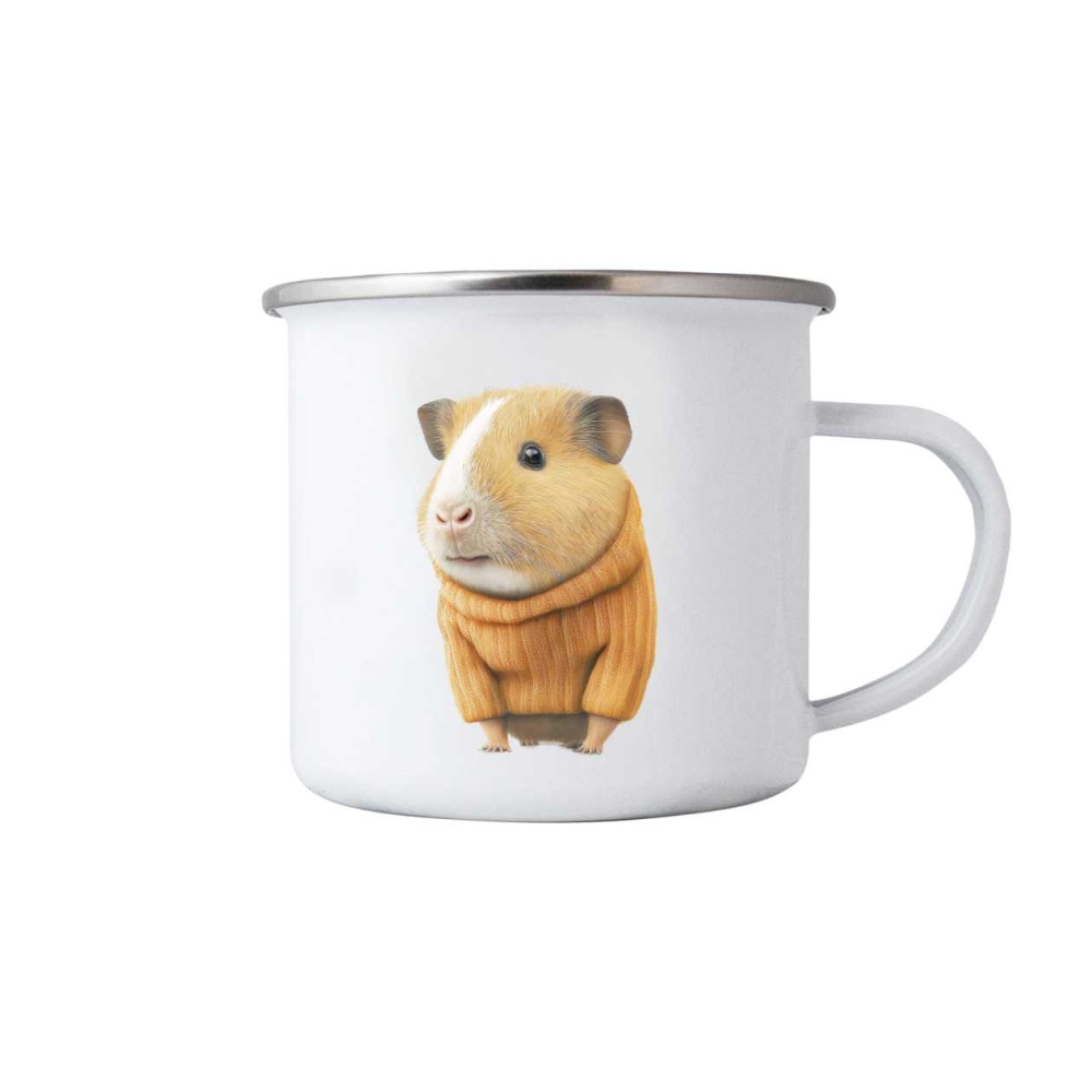 Bílý plechový hrnek 380ml s obrázkem - morče ve svetru