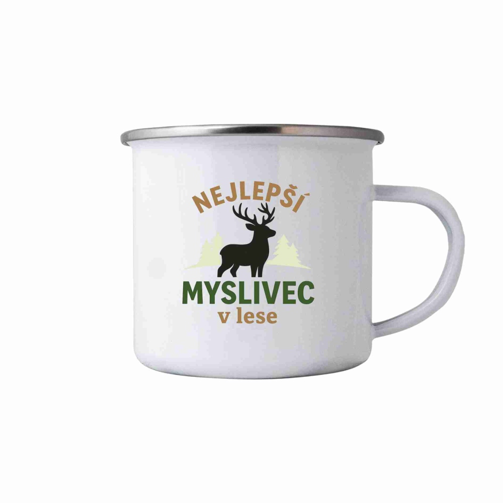 Bílý plechový hrnek 380ml s obrázkem - nejlepší myslivec