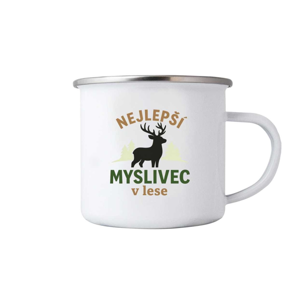 Bílý plechový hrnek 380ml s obrázkem - nejlepší myslivec