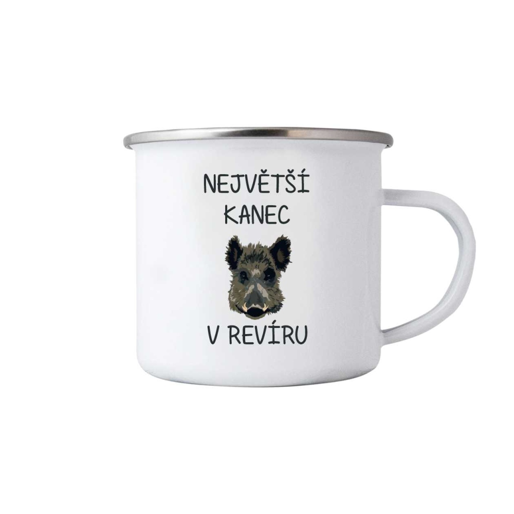 Bílý plechový hrnek 380ml s obrázkem - největší kanec