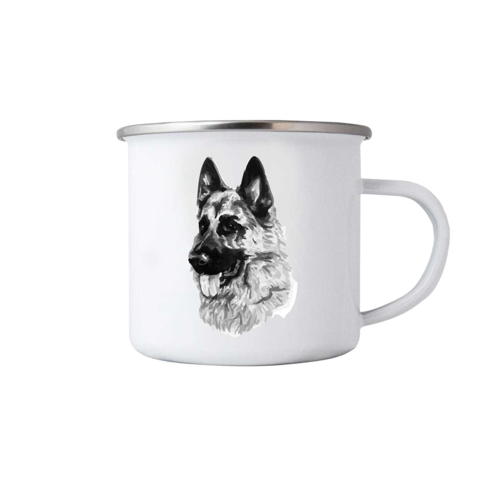 Bílý plechový hrnek 380ml s obrázkem - německý ovčák 2