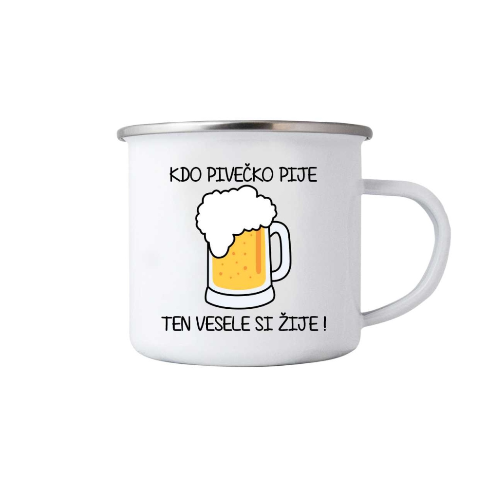 Bílý plechový hrnek 380ml s obrázkem - pivečko