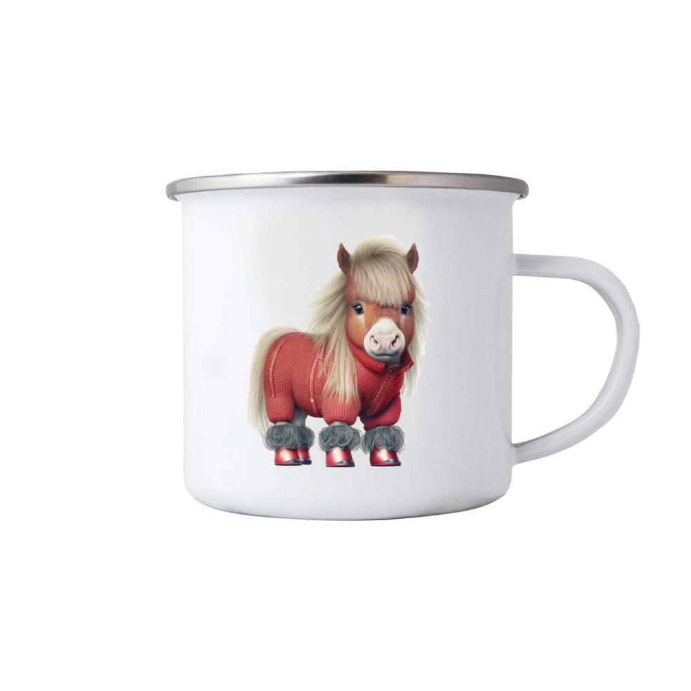 Bílý plechový hrnek 380ml s obrázkem - poník ve svetru