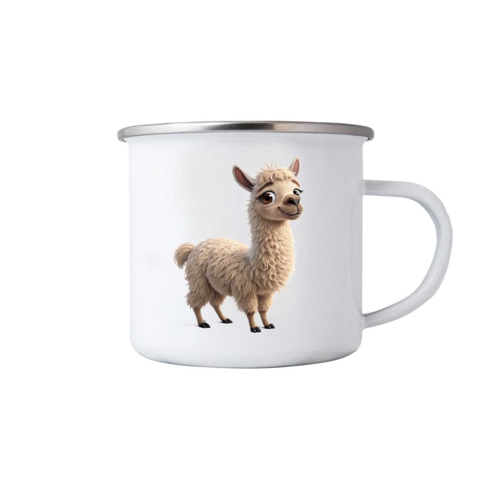 Bílý plechový hrnek 380ml s obrázkem - přátelská lama