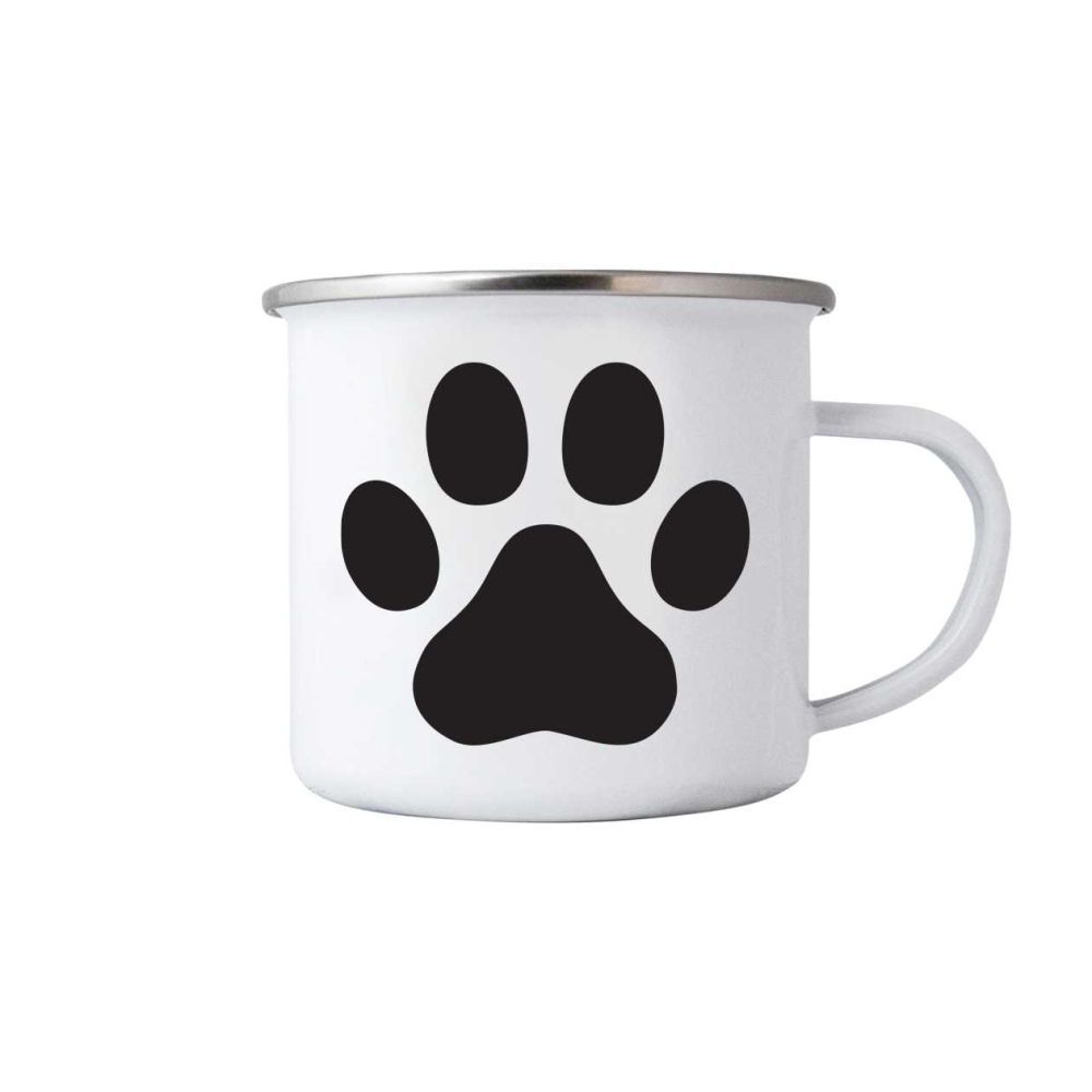 Bílý plechový hrnek 380ml s obrázkem - psí tlapka