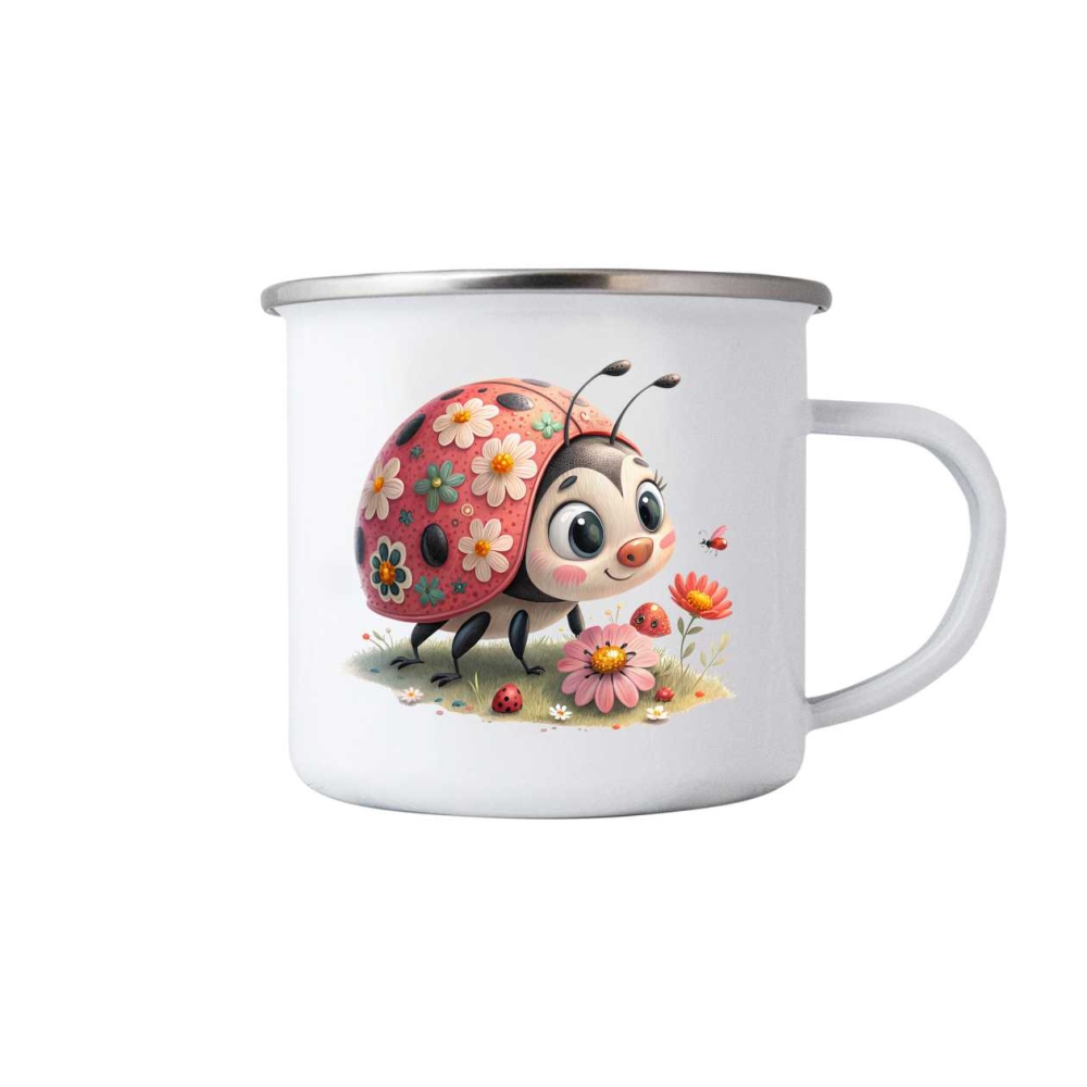 Bílý plechový hrnek 380ml s obrázkem - roztomilá beruška