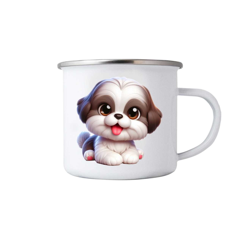 Bílý plechový hrnek 380ml s obrázkem - roztomilý pejsek