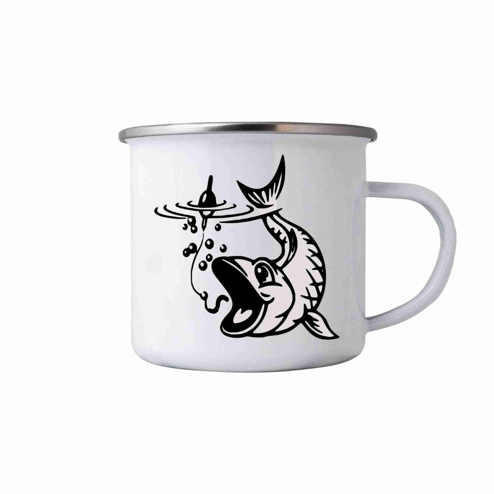 Bílý plechový hrnek 380ml s obrázkem - štika 1