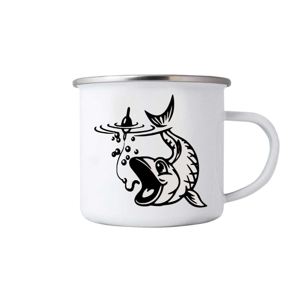 Bílý plechový hrnek 380ml s obrázkem - štika 1