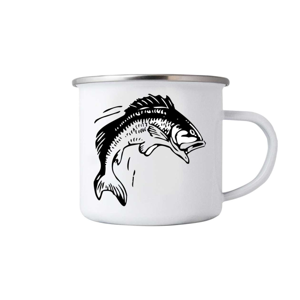 Bílý plechový hrnek 380ml s obrázkem - štika 2