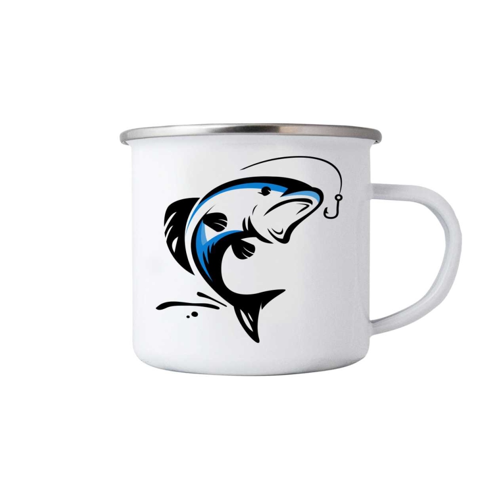Bílý plechový hrnek 380ml s obrázkem - štika 3
