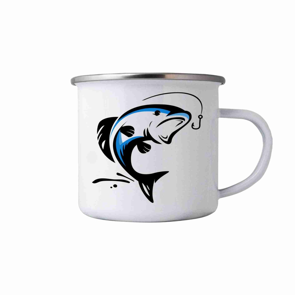 Bílý plechový hrnek 380ml s obrázkem - štika 3