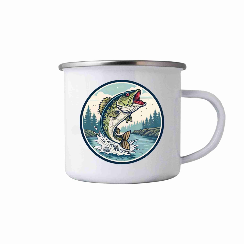 Bílý plechový hrnek 380ml s obrázkem - štika 4