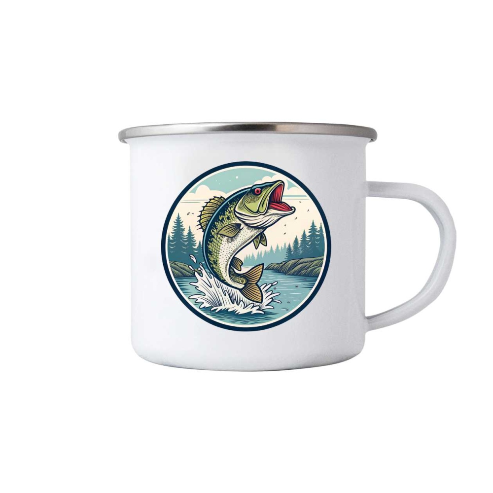 Bílý plechový hrnek 380ml s obrázkem - štika 4