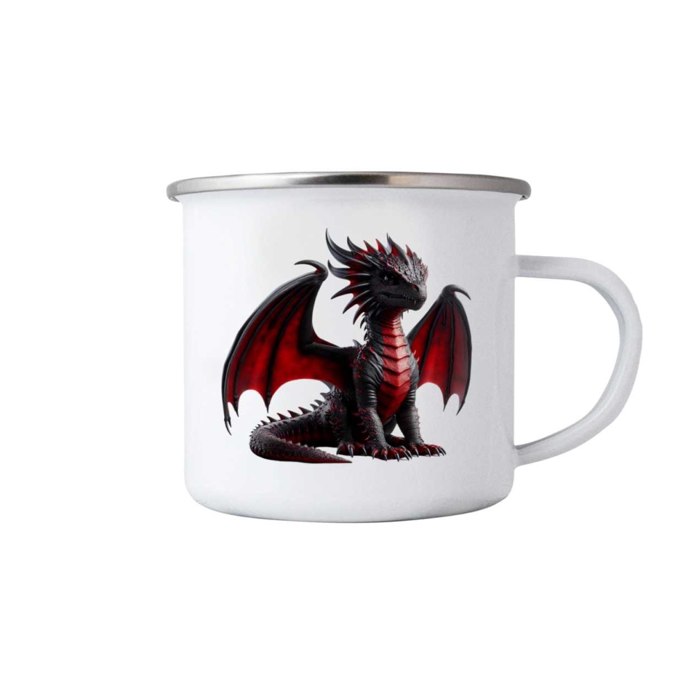 Bílý plechový hrnek 380ml s obrázkem - temný drak