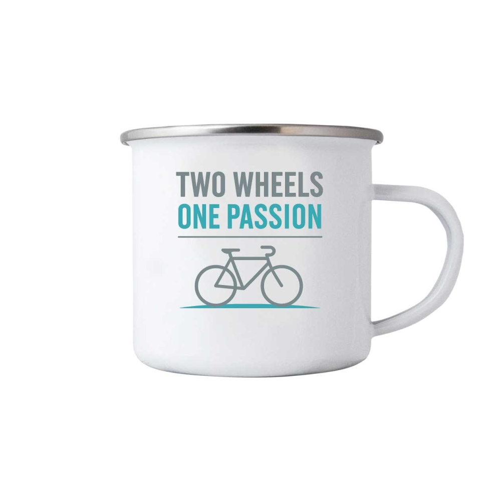 Bílý plechový hrnek 380ml s obrázkem - two wheels