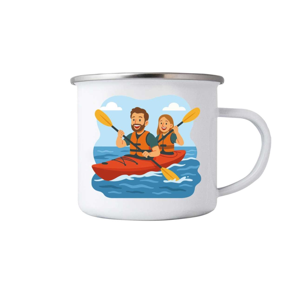 Bílý plechový hrnek 380ml s obrázkem - veselé pádlování