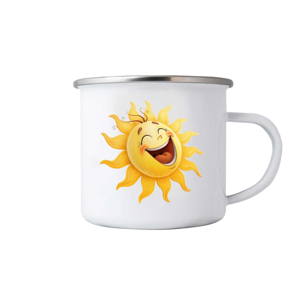 Bílý plechový hrnek 380ml s obrázkem - veselé slunce