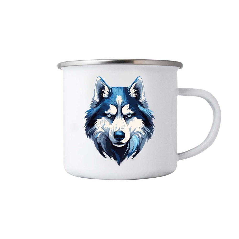Bílý plechový hrnek 380ml s obrázkem - vlk