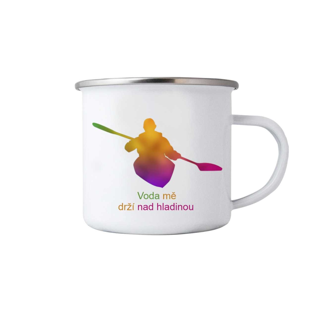 Bílý plechový hrnek 380ml s obrázkem - voda mě drží