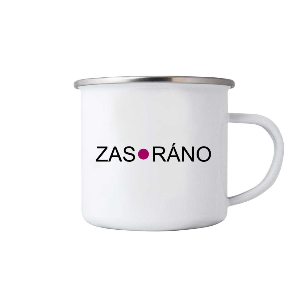 Bílý plechový hrnek 380ml s obrázkem - zas ráno