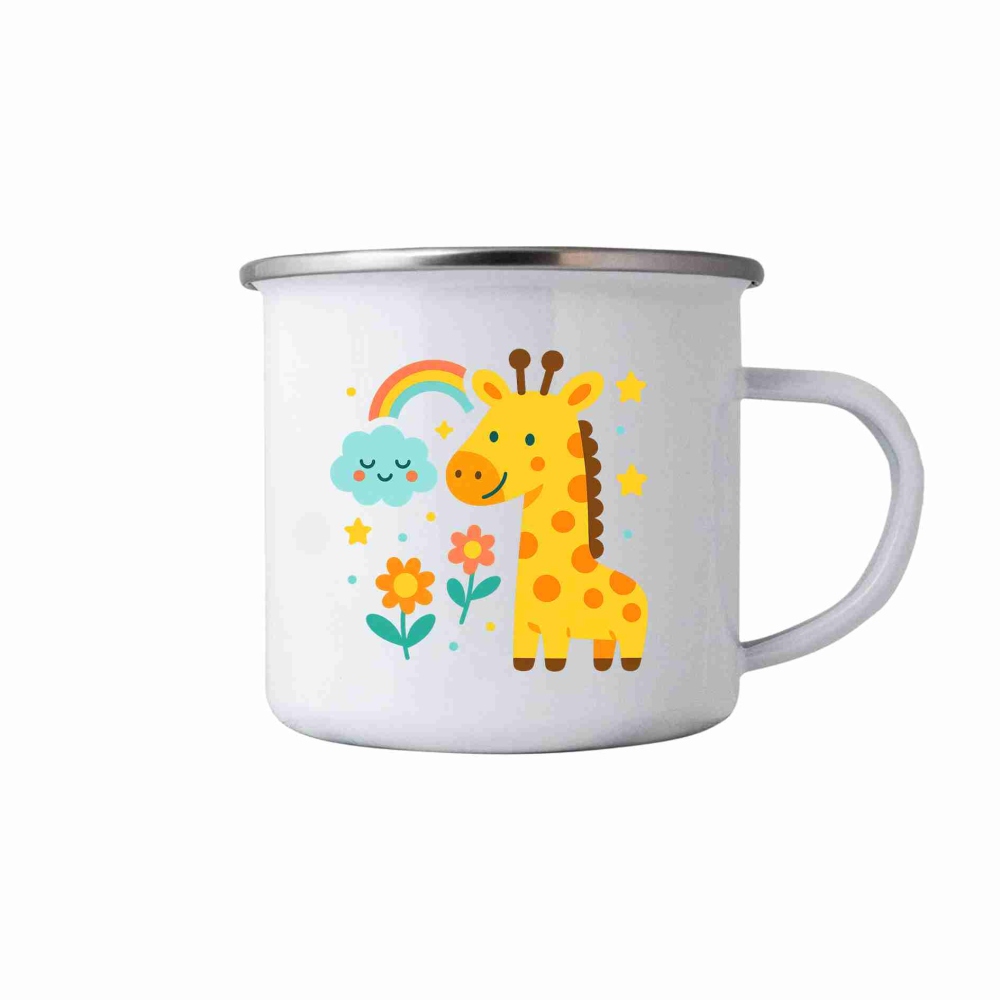 Bílý plechový hrnek 380ml s obrázkem - žirafa