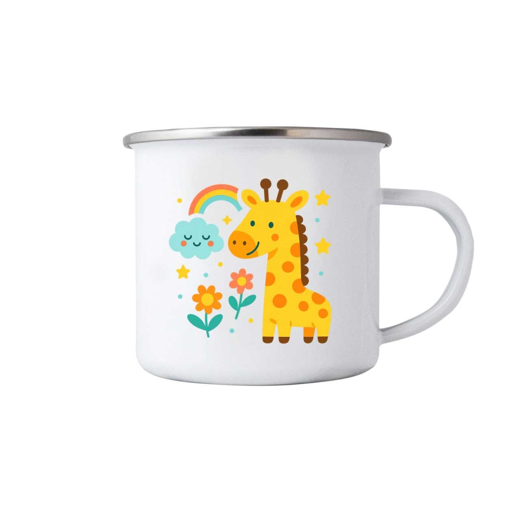 Bílý plechový hrnek 380ml s obrázkem - žirafa